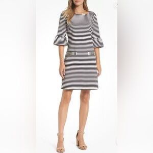 Lilly Pultizer Alden Dress Womens Small Black White Striped Bell Sleeve